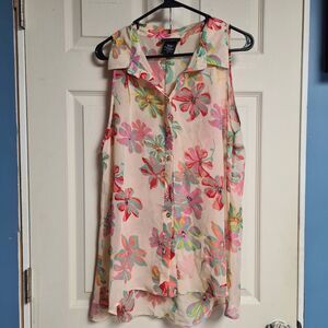 [NWOT] METAPHOR Women's Sheer Pink Floral Sleeveless Blouse Top | Size: M
